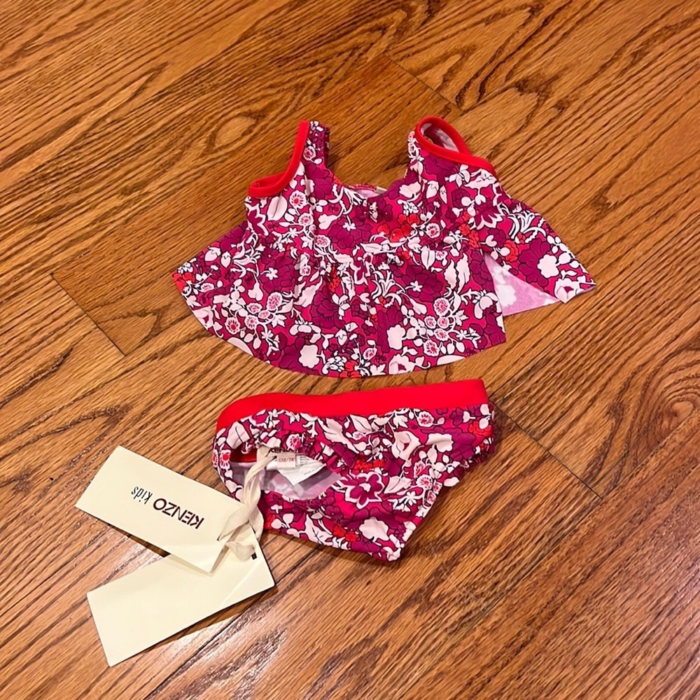 Kenzo Kids Red Pink Floral Two-Piece Bikini